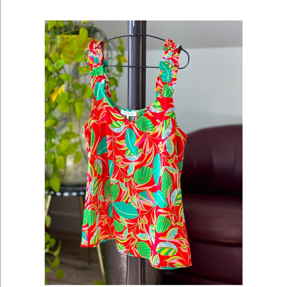 Brand New “Rose + Olive” Women's Casual Red Green Summer Top